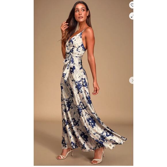 Lulu's Navy and Cream Floral Maxi Dress - Picture 12 of 15